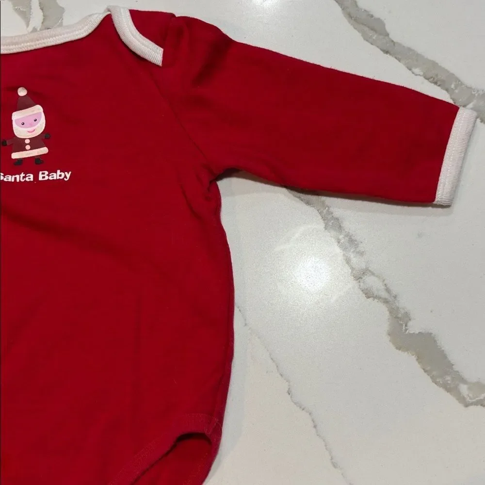 SANTA BABY Red Long Sleeve Infant Christmas Holiday One Piece 6-9M